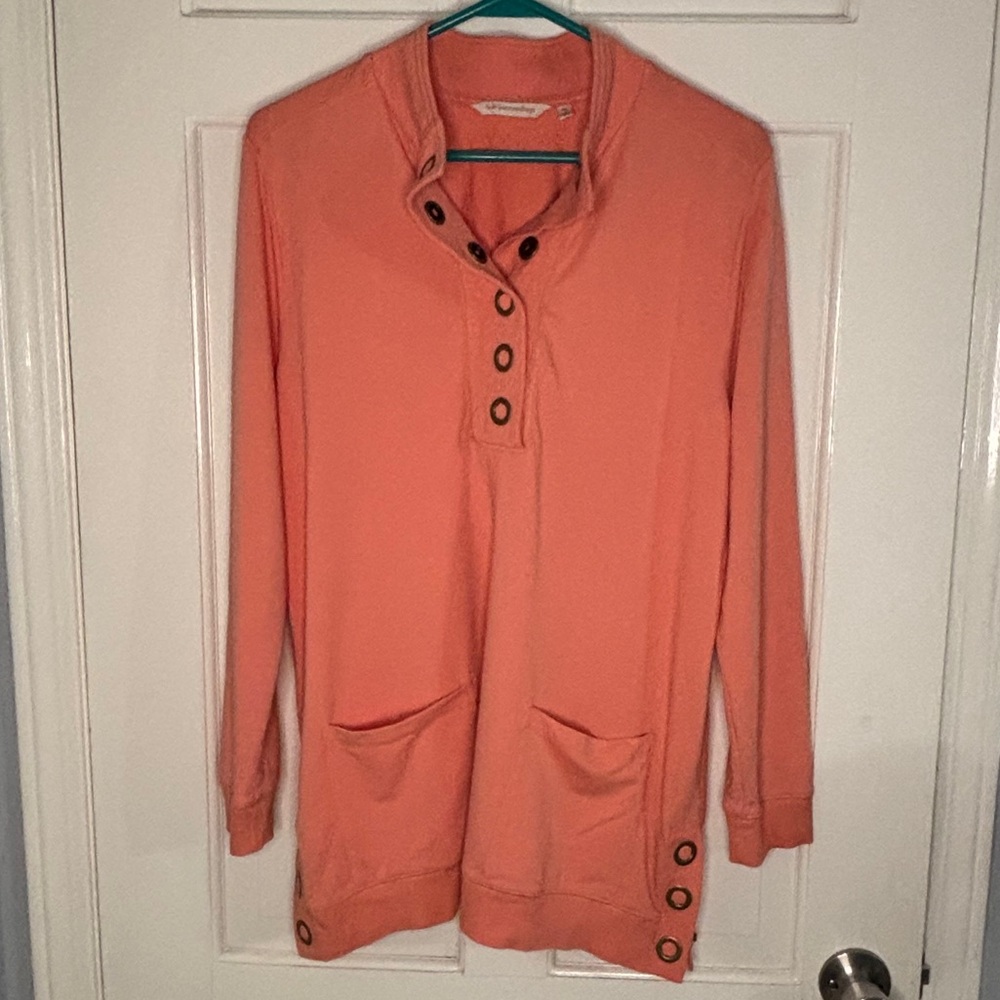 Soft Surroundings Coral Button-Neck Pullover w/ Pockets Sz. Large